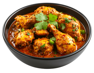 Cooked Village Chicken Curry Style – Whole Piece with Spices – Transparent Cutout