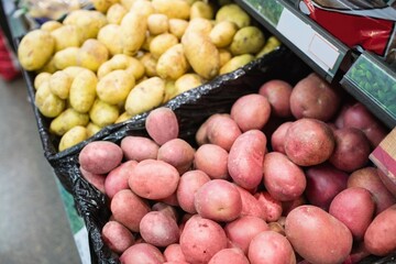 High angle view of potatoes at supermarket