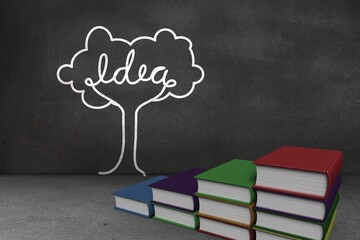 Steps made of books in front of idea tree doodle