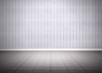 Minimalist hall is featuring empty paneled walls with gray tiled floor in flat design