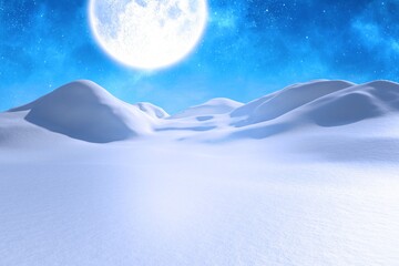 Fototapeta premium Flat design scene is displaying serene snowy dunes rolling under glowing full moon and stars