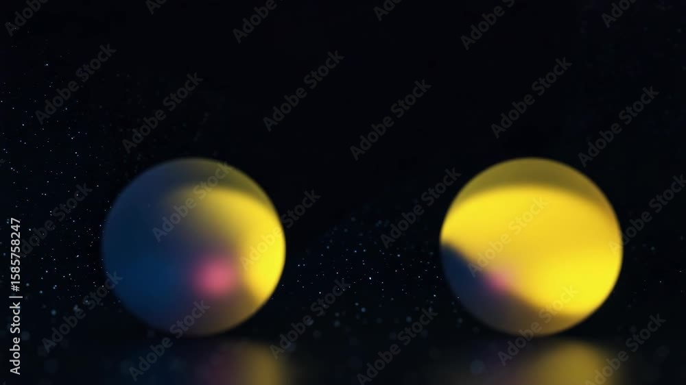 Poster abstractly floating neon spheres in space with glowing effect
