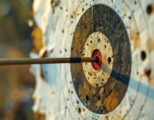 Bullseye Triumph: An arrow pierces the center of a target, showcasing precision, focus, and the rewarding feeling of achievement in sports.