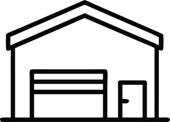 Minimalist line art illustration of garage building with rolling door and side door