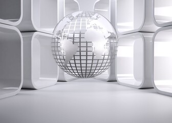 Shiny planet on abstract grey background
