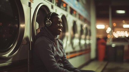Young man casually sitting on a washing machine in a retro laundromat. Urban, laid-back vibe—ideal for youth lifestyle content, fashion editorials, social media visuals, and modern city branding.
- Powered by Adobe