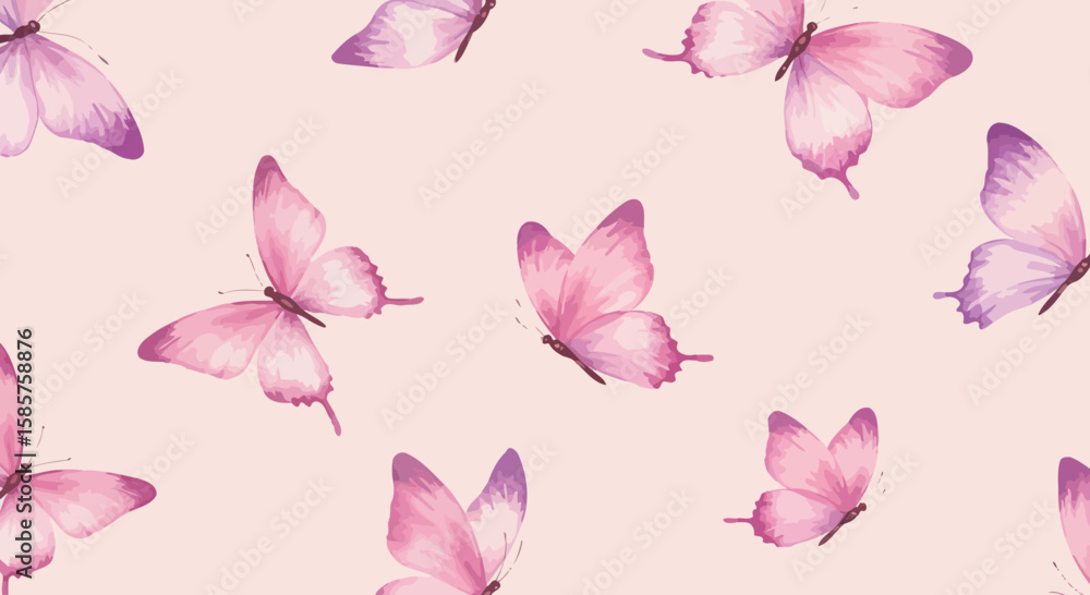 Poster delicate pink butterflies in a seamless vector pattern for elegant designs