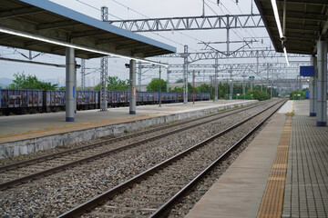 A train station on a cloudy afternoon