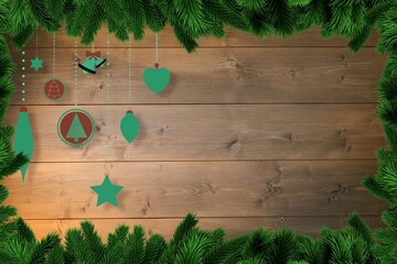 Christmas decorations over wooden planks