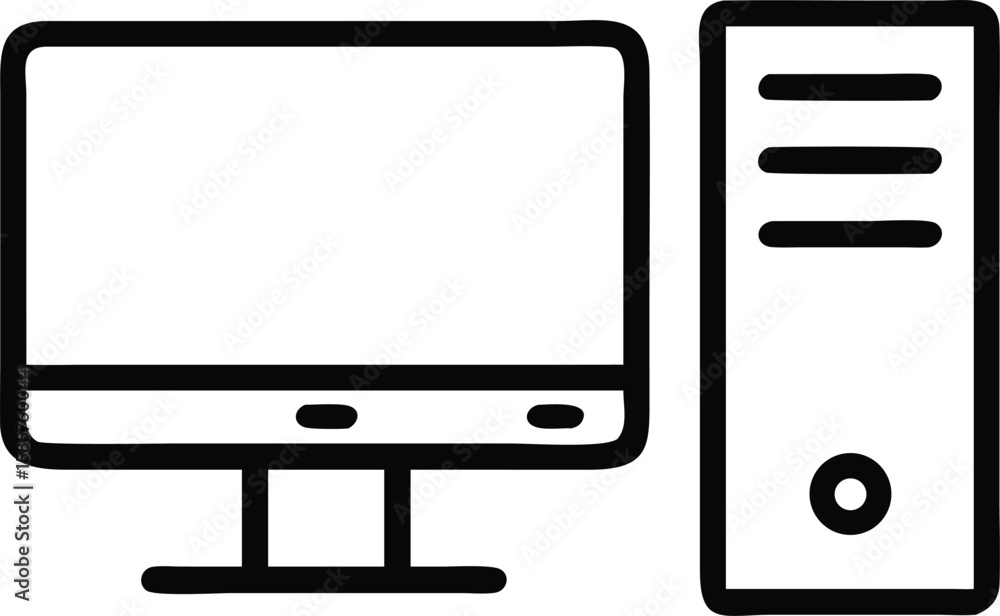 Aufkleber minimalist line art of computer desktop with cpu tower illustration