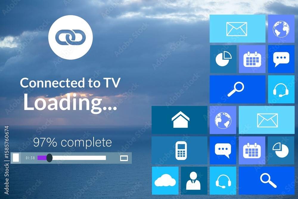 Poster digitally generated image of progress bar and text with various icons
