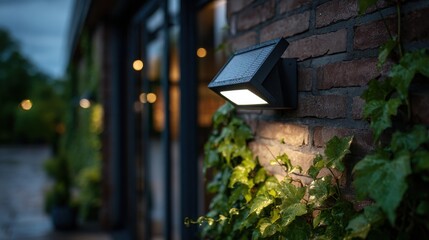 High-quality photo of this black solar LED wall light combines energy efficiency and sustainability, beautifully lighting up your outdoor space, even in the rain, with a multi-angle.