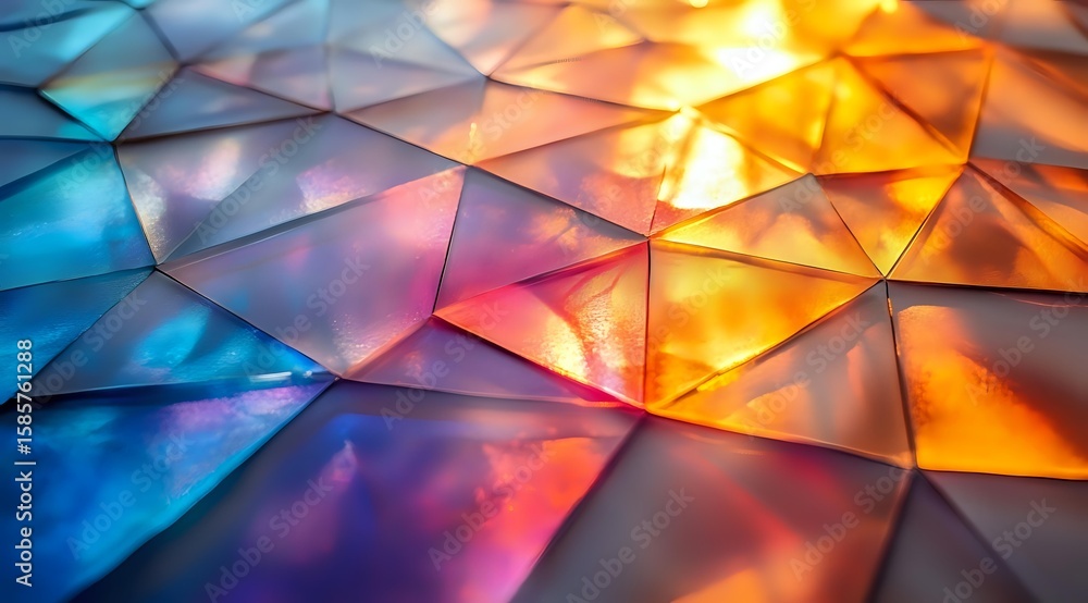 Aufkleber colorful geometric pattern with triangular shapes in vibrant blue, orange and purple hues creating d