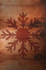 Rustic flat design is showing reddish brown snowflake motif on weathered wooden planks with knots