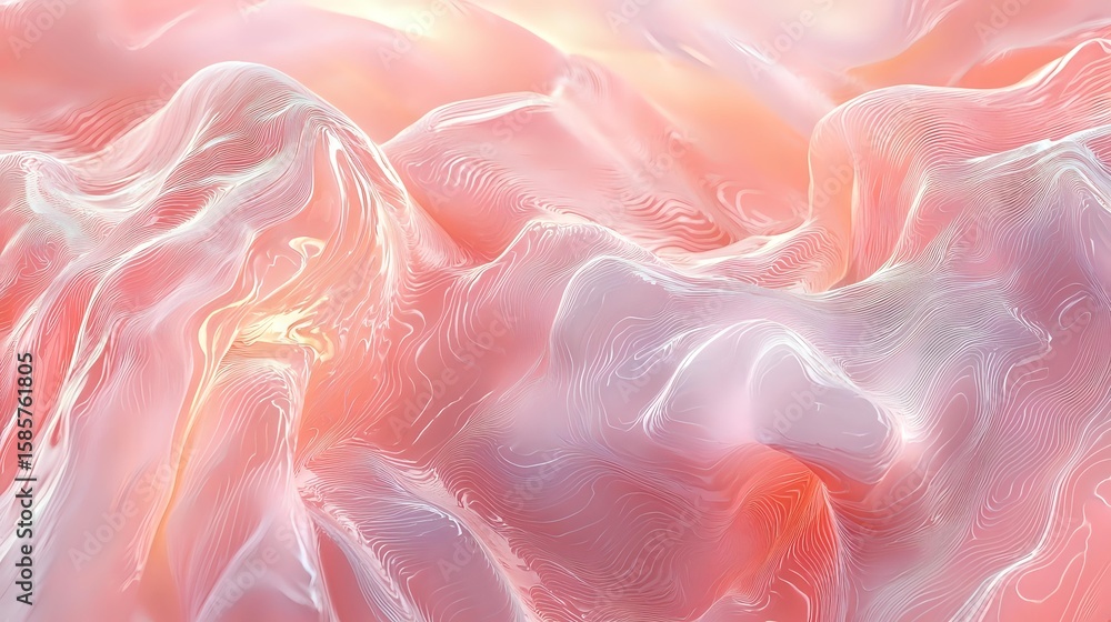Aufkleber ethereal coral and white flowing abstract waves create soft dreamy background with gentle gradients 