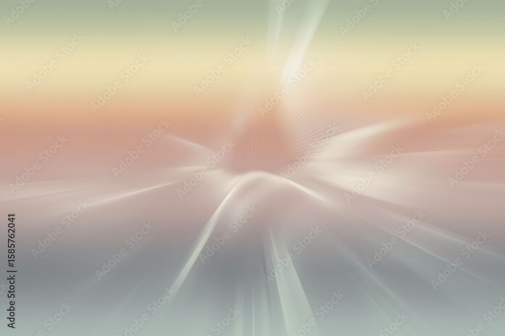 Poster displaying gradient going from pale green to peach to gray emitting white streaks and wave patterns