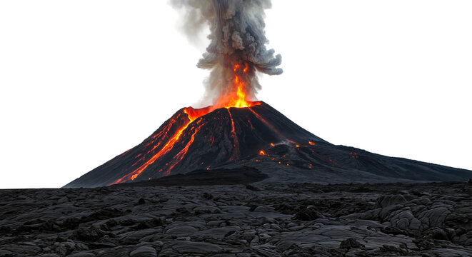 a powerful volcano eruption with glowing lava and dark smoke - Powered by Adobe