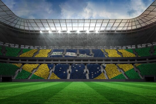Large football stadium with brasilian fans