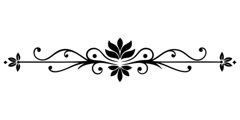 A delicate black ornamental divider with a lace texture and floral ends gracefully accents a clean white background, adding a touch of elegance and sophistication.