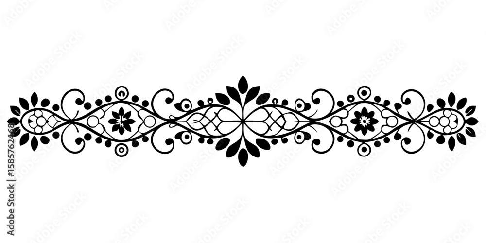Poster a delicate black lace vector shapes an elegant divider on a clean white background, perfect for addi