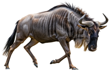 a blue wildebeest, Connochaetes taurinus, walking on the plains