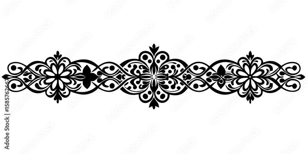 Poster an elegant delicate black lace border pattern shapes a vector divider against a clean white backgrou