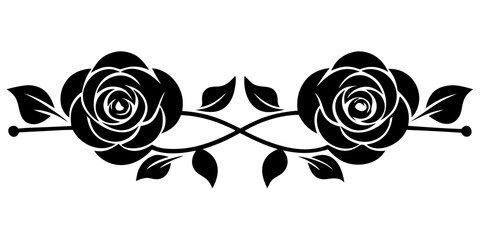 Exquisite symmetrical red divider showcases twin rose blooms in a captivating vector style against a pristine plain white backdrop, perfect for adding a touch of floral elegance.