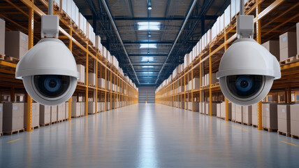 Security camera, warehouse, storage, surveillance, safety Modern warehouse with security camera