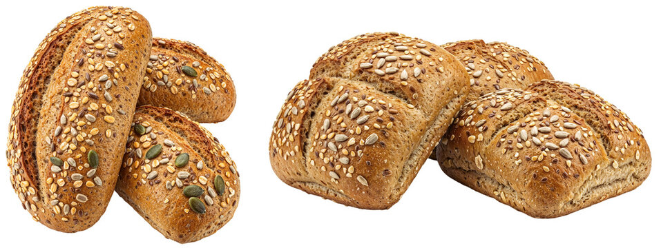 a delicious bundle of whole grain bread rolls with seeds