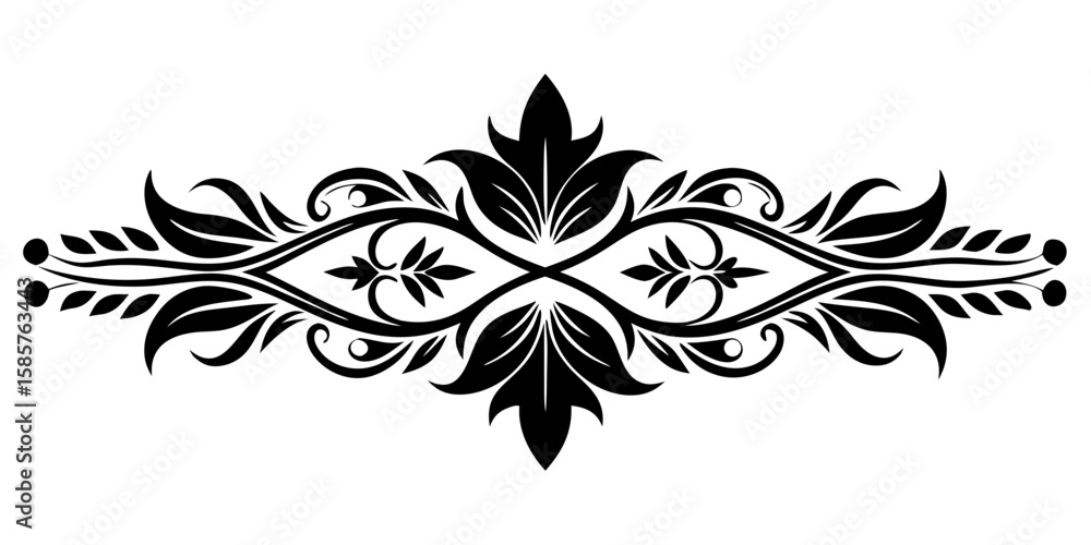 Poster a symmetrical red divider showcases a baroque style with intricate leaf patterns, all elegantly isol