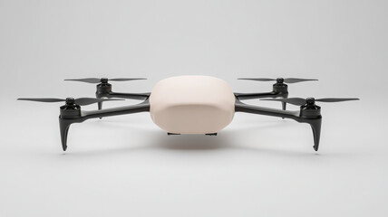 Modern cargo drone with modular design, black propeller, white body, isolated on gray background