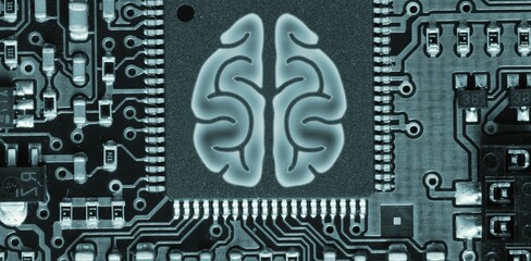Human brain in circuit board