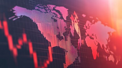 World map overlaid with stock market graphs