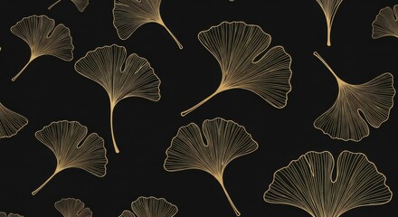 Golden Ginkgo Leaf Pattern on Black Background ginkgo biloba leaves
