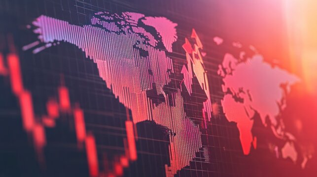 World map overlaid with stock market graphs