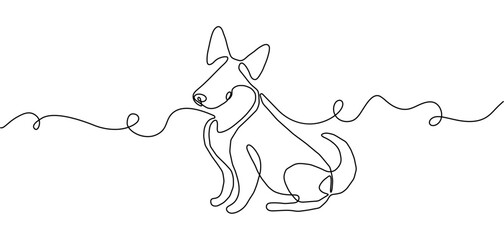 Line dog outline continuous art pet one animal puppy illustration silhouette. Outline dog line vector doodle abstract logo drawing sketch linear icon happy dachshund simple white background cute walk.