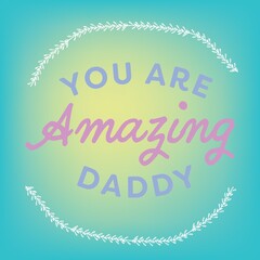 Blue and pink text on multi colored background