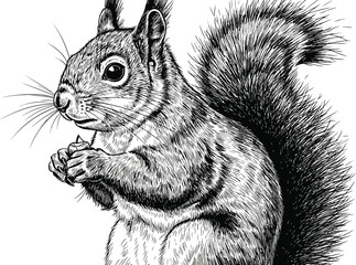 Detailed squirrel illustration in monochrome ink artwork © Zelish