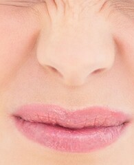 Close up of displeased female face
