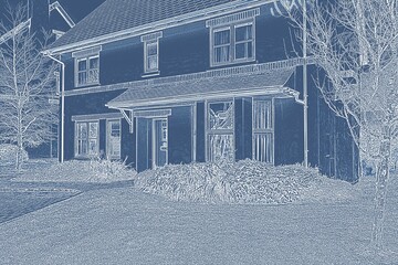 Pretty house with a blue and white filter