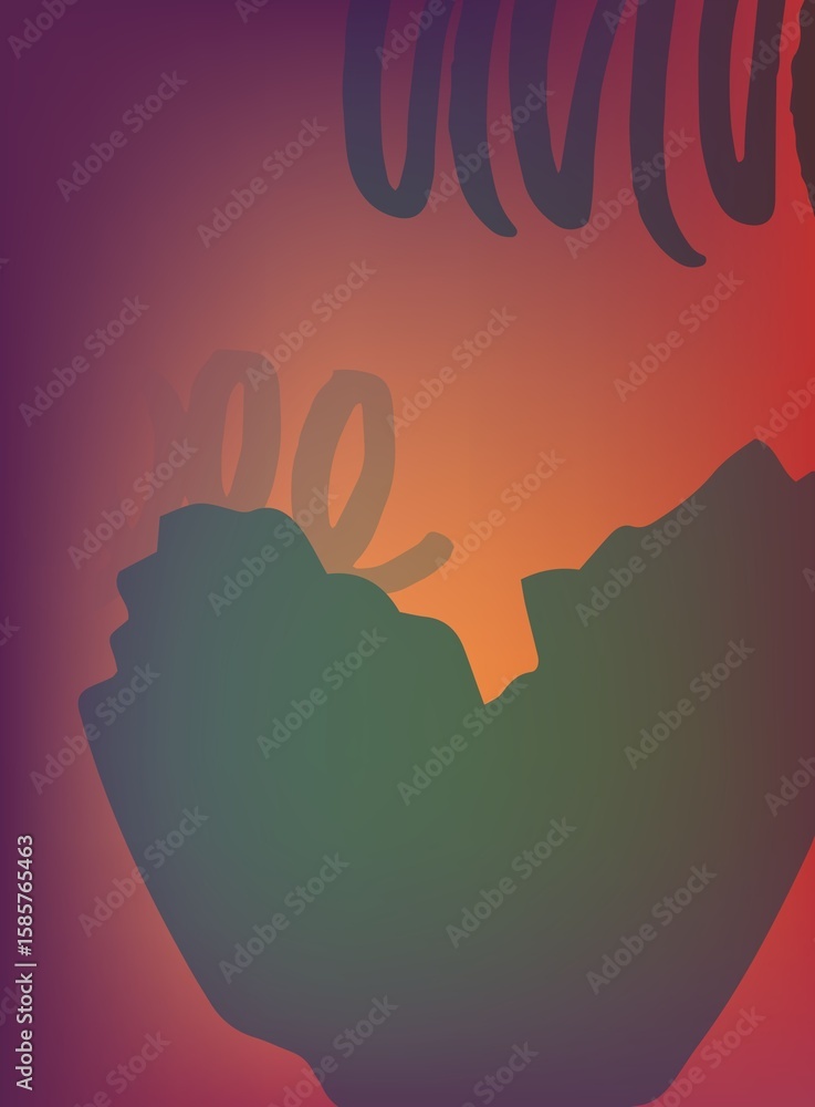 Poster heart shape with scrawls on colored background