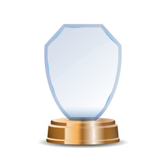 Single crystal award with bronze metallic base. Realistic transparent glass trophy for winner recognition, elegant celebration or prestigious accomplishment illustration.