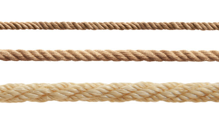 Ropes of different thickness isolated on white, set