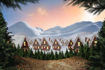 Digitally generated Cute village in the snow