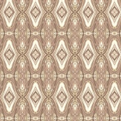 Abstract ikat-style pattern with repeating diamonds. Symmetrical ornamental design in brown and beige