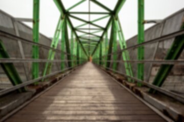 Pedestrian bridge walkway is being shown in flat design under green truss with orange coat figure