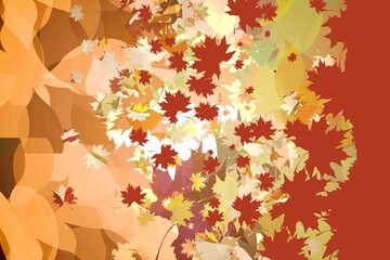 Naklejka premium Flat design showing overlapping maple leaves drifting through warm autumn bokeh gradients