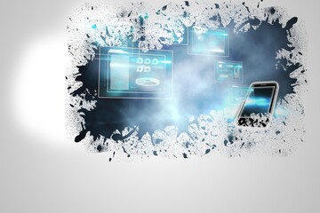 Splash on wall revealing technology interface