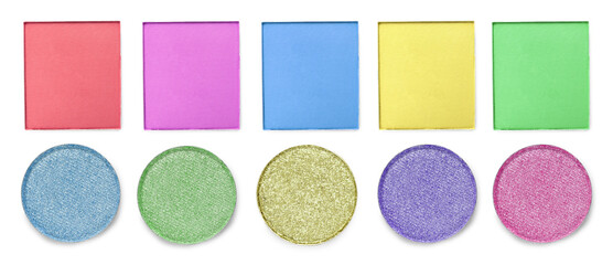 Eyeshadow refill pans for palette isolated on white, top view. Decorative cosmetic