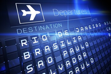 Blue departures board for south america